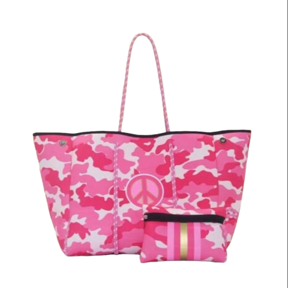NWT Pink & White Camo Neoprene Tote & Pouch/Purse Set